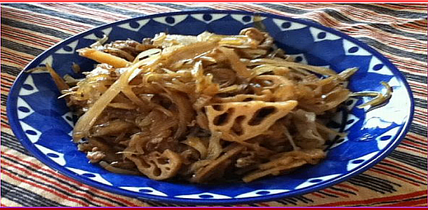 Fried Simmer with Beef and Burdock 牛肉とごぼうの炒め煮