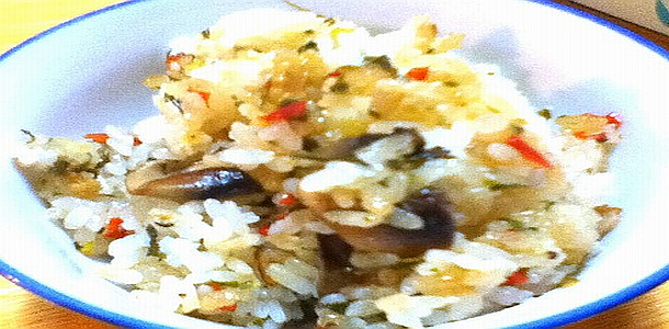 Sweet Rice with Bacon and Mushroom